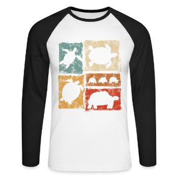 Turtles in Perspective Vintage Print - Unisex Long Sleeve Baseball T-Shirt - white/black - Front - Nik (191cm)