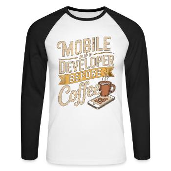 Mobile App Developer Before Coding Coffee Lover - Unisex Baseballshirt langarm - Weiß/Schwarz - Vorne - Nik (191cm)