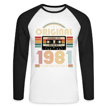Cadeau pour le 45e anniversaire Millésime de juillet 1981 - T-shirt baseball manches longues Homme - blanc/noir - Devant - Nik (191cm)