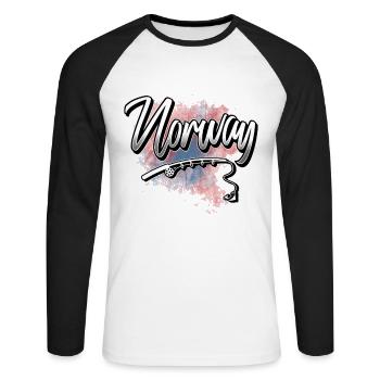 Canne à pêche norvégienne - T-shirt baseball manches longues Homme - blanc/noir - Devant - Nik (191cm)