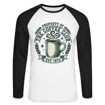 Coffee Club 1970 Vintage Kaffee Tasse - Unisex Baseballshirt langarm - Weiß/Schwarz - Vorne - Nik (191cm)
