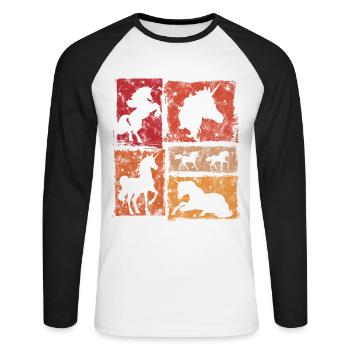 Einhörner – Vintage-Stil Mit Sternen - Unisex Baseballshirt langarm - Weiß/Schwarz - Vorne - Nik (191cm)