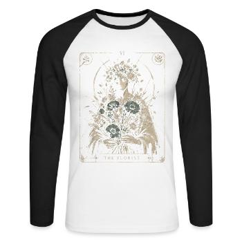 Fleuriste Arcana Style Floral Art Vintage - T-shirt baseball manches longues Homme - blanc/noir - Devant - Nik (191cm)
