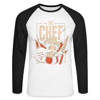 Funny Chef Cooking Quote Retro Kitchen Design - Unisex Long Sleeve Baseball T-Shirt - white/black - Front - Nik (191cm)