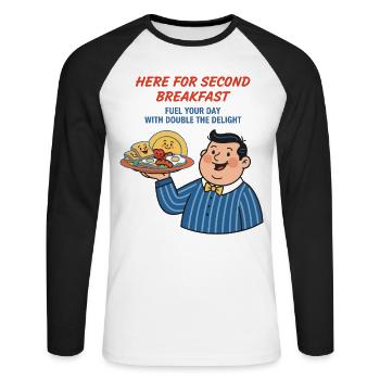 Breakfast Funny Brunch Coffee Second Breakfast - Unisex Long Sleeve Baseball T-Shirt - white/black - Front - Nik (191cm)