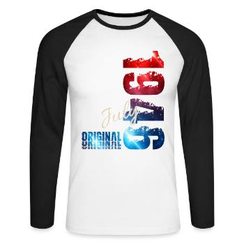 Don du 80e anniversaire Original juillet 1946 - T-shirt baseball manches longues Homme - blanc/noir - Devant - Nik (191cm)