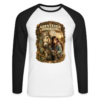 Abenteuer auf vier Hufen – Mädchen und Pony voller - Unisex Baseballshirt langarm - Weiß/Schwarz - Vorne - Nik (191cm)
