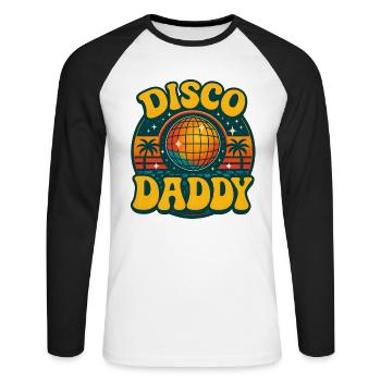 Papa rétro Disco Vintage - T-shirt baseball manches longues Homme - blanc/noir - Devant - Nik (191cm)