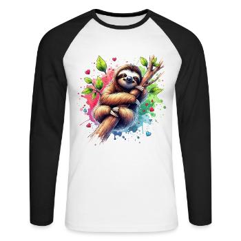 Faultier Geschenk - Unisex Baseballshirt langarm - Weiß/Schwarz - Vorne - Nik (191cm)
