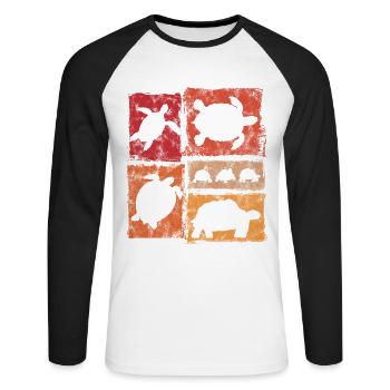 Schildkröte Silhouetten Im Vintage Stil - Unisex Baseballshirt langarm - Weiß/Schwarz - Vorne - Nik (191cm)