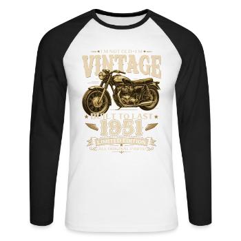 Cadeau pour 75e anniversaire Biker Vintage 1951 - T-shirt baseball manches longues Homme - blanc/noir - Devant - Nik (191cm)