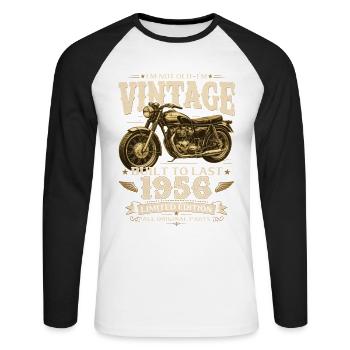 Cadeau pour 70e anniversaire Biker Vintage 1956 - T-shirt baseball manches longues Homme - blanc/noir - Devant - Nik (191cm)