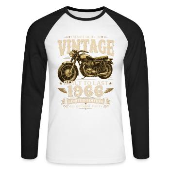 Cadeau pour 60 ans Biker Vintage 1966 - T-shirt baseball manches longues Homme - blanc/noir - Devant - Nik (191cm)