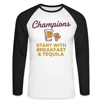Start With Breakfast And Tequila - Unisex Long Sleeve Baseball T-Shirt - white/black - Front - Nik (191cm)