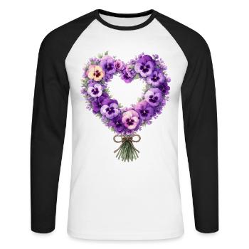 Violette Demenzbewusstseinsblume - Unisex Baseballshirt langarm - Weiß/Schwarz - Vorne - Nik (191cm)