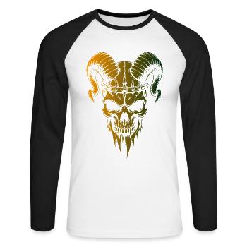 Skull with Horns Skull - Unisex Long Sleeve Baseball T-Shirt - white/black - Front - Nik (191cm)