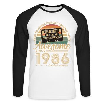 1986 Jahrgang Vintage Geburtstageschenk Retro - Unisex Baseballshirt langarm - Weiß/Schwarz - Vorne - Nik (191cm)