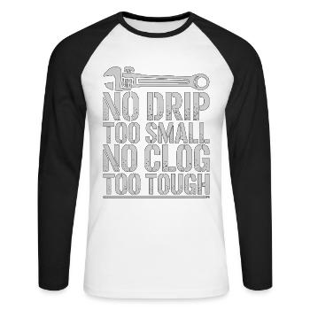 Plombier maître Pas de perfusion trop petit Plombier agréé - T-shirt baseball manches longues Homme - blanc/noir - Devant - Nik (191cm)