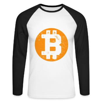 Bitcoin - Zeit für Plan B - Krypto Geschenk - Unisex Baseballshirt langarm - Weiß/Schwarz - Vorne - Nik (191cm)