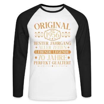 Vintage 1956 Jahrgang Geboren 70. Geburtstag - Unisex Baseballshirt langarm - Weiß/Schwarz - Vorne - Nik (191cm)
