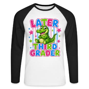 Goodbye CE2 Hello CM1 | Cute Crocodile - Unisex Long Sleeve Baseball T-Shirt - white/black - Front - Nik (191cm)