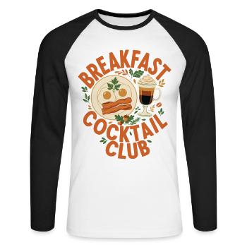 Frühstück Cocktail Club Brunch Kaffee Speck - Unisex Baseballshirt langarm - Weiß/Schwarz - Vorne - Nik (191cm)