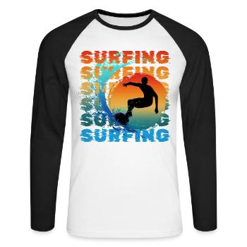 SURFING SURFER SUMMER BEACH - Unisex Baseballshirt langarm - Weiß/Schwarz - Vorne - Nik (191cm)