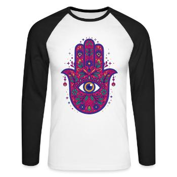 Spiritualité Géométrie sacrée Fleur de lotus - T-shirt baseball manches longues Homme - blanc/noir - Devant - Nik (191cm)