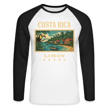 Costa Rica Limón Vintage Reisemarke - Unisex Baseballshirt langarm - Weiß/Schwarz - Vorne - Nik (191cm)