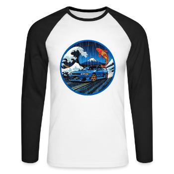 Wave Legend — JDM Icon Meets the Great Wave - Unisex Long Sleeve Baseball T-Shirt - white/black - Front - Nik (191cm)