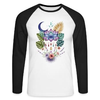 Spirituality Sacred Geometry Lotus Flower Zen - Unisex Long Sleeve Baseball T-Shirt - white/black - Front - Nik (191cm)