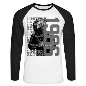 LIMITED EDITION 1986 MOTORRAD 40. GEBURTSTAG - Unisex Baseballshirt langarm - Weiß/Schwarz - Vorne - Nik (191cm)