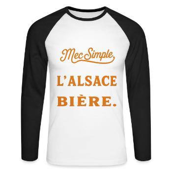 Alsace bière Cadeau humour personnalisé - T-shirt baseball manches longues Homme - blanc/noir - Devant - Nik (191cm)