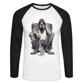 Coole Dogge mit Trompete - Unisex Baseballshirt langarm - Weiß/Schwarz - Vorne - Nik (191cm)