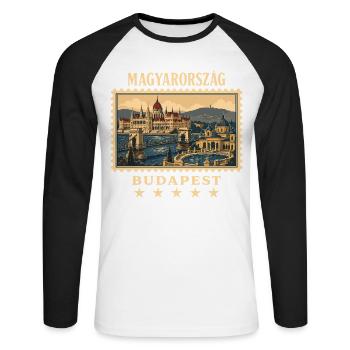 Ungarn Budapest Vintage Reisemarke - Unisex Baseballshirt langarm - Weiß/Schwarz - Vorne - Nik (191cm)