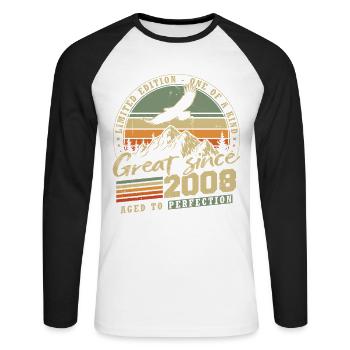 2008 Vintage Jahrgang Geburtstag Retro - Unisex Baseballshirt langarm - Weiß/Schwarz - Vorne - Nik (191cm)