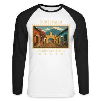 Guatemala Antigua Vintage Reisemarke - Unisex Baseballshirt langarm - Weiß/Schwarz - Vorne - Nik (191cm)