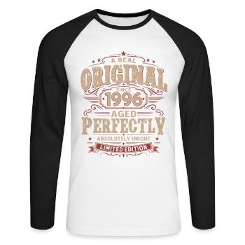 30e anniversaire Cadeau Homme Original Millésime 1996 - T-shirt baseball manches longues Homme - blanc/noir - Devant - Nik (191cm)