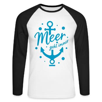 Das Meer geht immer mit Anker lustige Meer Sprüche - Unisex Baseballshirt langarm - Weiß/Schwarz - Vorne - Nik (191cm)
