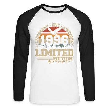 1996 Vintage Vintage Birthday Gift - Unisex Long Sleeve Baseball T-Shirt - white/black - Front - Nik (191cm)