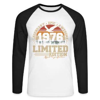 Cadeau d’anniversaire vintage 1976 - T-shirt baseball manches longues Homme - blanc/noir - Devant - Nik (191cm)