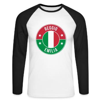 Reggio Emilia Roundel Flag - Unisex Long Sleeve Baseball T-Shirt - white/black - Front - Nik (191cm)