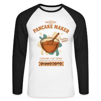 Petite Grand-mère Douce et Douce Machine à Pancakes pour le petit-déjeuner - T-shirt baseball manches longues Homme - blanc/noir - Devant - Nik (191cm)