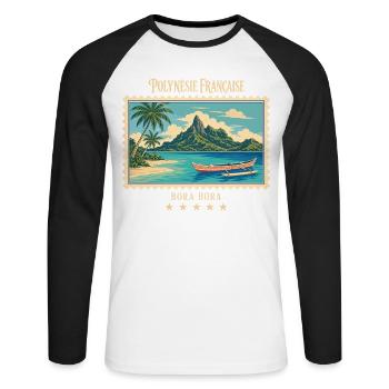 Polynesien Bora Bora Vintage Reisemarke - Unisex Baseballshirt langarm - Weiß/Schwarz - Vorne - Nik (191cm)