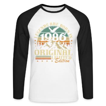 Legends 1986 Vintage 40th Birthday Gift - Unisex Long Sleeve Baseball T-Shirt - white/black - Front - Nik (191cm)