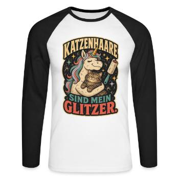 Katzenhaare sind mein Glitzer Shirt - Unisex Baseballshirt langarm - Weiß/Schwarz - Vorne - Nik (191cm)