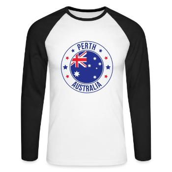 Insigne du drapeau rond de Perth, Australie - T-shirt baseball manches longues Homme - blanc/noir - Devant - Nik (191cm)