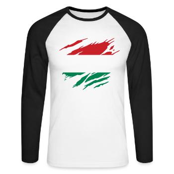 Hongrie Drapeau Hongrois Hongroise - T-shirt baseball manches longues Homme - blanc/noir - Devant - Nik (191cm)