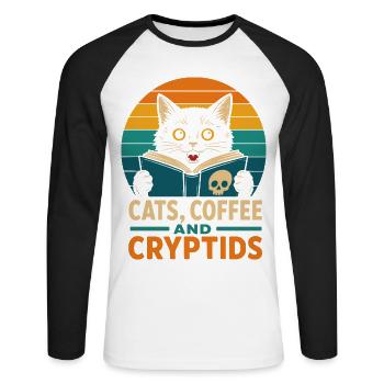 Cats Coffee and Cryptids - Unisex Long Sleeve Baseball T-Shirt - white/black - Front - Nik (191cm)