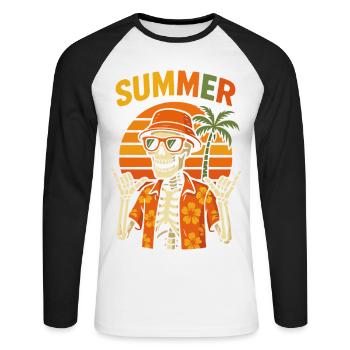 Été squelette Sun Tiki - T-shirt baseball manches longues Homme - blanc/noir - Devant - Nik (191cm)